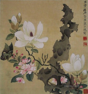陳紅寿マグノリアと直立岩の伝統的な中国式 Oil Paintings